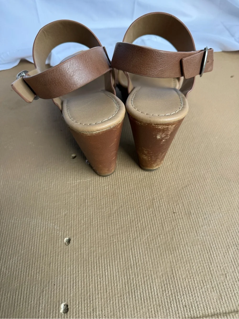 Women's Brown Platform Leather Sandal Heels